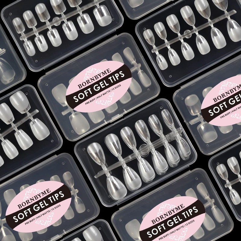 BORNBYME Extra Short Almond Soft Gel Nail Tips,120PCS Pre Buff