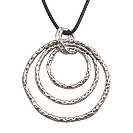 Bjesinmo Boho Necklaces for Women Leather Pendant Necklace Multi Ring Silver Metal Circle Statement Necklace Adjustable Cord Necklace Hippie Jewelry