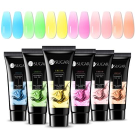 UR SUGAR Poly Nail Gel Set Neon Jelly, 6 Colours Poly Nail Gel Green Blue Pink Nail Extension Gel, Nail Extension Gel Spring Set for Beginners Builder Gel for Nails Nail Set