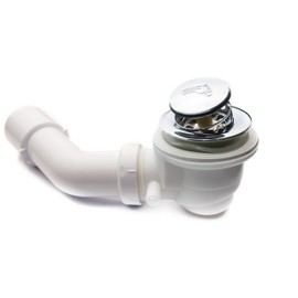 AquaParts Universal Siphon with Bath Plug | Chrome | Drain Plug | Drain Plug | for Paddling Pools, Bathtub | Prevents Clogging & Odours