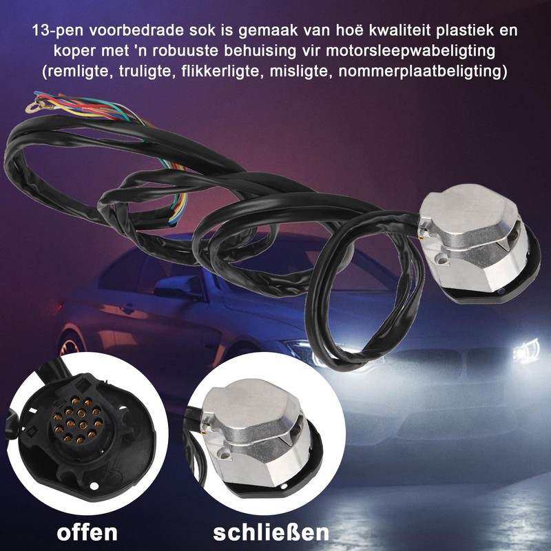 liangren 13-Pin Trailer Socket with 2 m Cable, Waterproof Towing