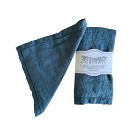 Hemstitched Linen Napkins – 50 cm x 50 cm - Stonewashed Pure Linen Cloth Napkins with Mitered Corners – Set of 4 (Soft Teal Blue)