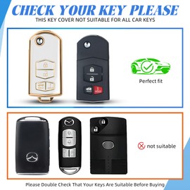 MILD EAST for Mazda Key Fob Cover, 4 Buttons Remote Car Key Cover Compatible with Mazda 3 6 8 CX-3 CX-5 CX-7 CX-9 Miata MX-5 RX-8 (Gold-White)