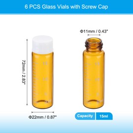 PATIKIL 6pcs 15ml Small Brown Glass Vials with White Screw Cap, Borosilicate Glass Graduated Sample Bottles for Solid Liquid Powder Storage