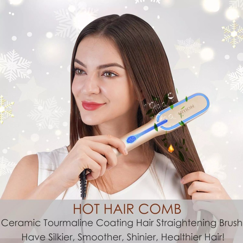 NITION LCD Ceramic Tourmaline Hot Hair Comb Flat Iron 450°F