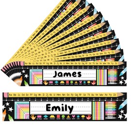 36Pcs Desk Name Tags for Classroom, Student Name Plates for Desks Classroom Learning Alphabet, Number Line, Colors, Shapes (Chalkboard)