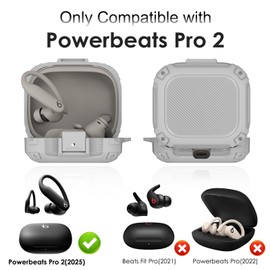 [Upgrade Secure Lock] for Beats Powerbeats Pro 2 Case Cover, LDSXAY Carbon Fiber Shockproof Protective Cover for Powerbeats Pro 2 2025 with Cleaner Kit & Carabiner (Grey)