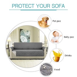 H.Versailtex Reversible Quilted Furniture Protector Cover, Sofa Covers for 1 Seater Couch with 2" Elastic Strap, Couch Cover 1 Seater Machine Washable (Grey/Beige)