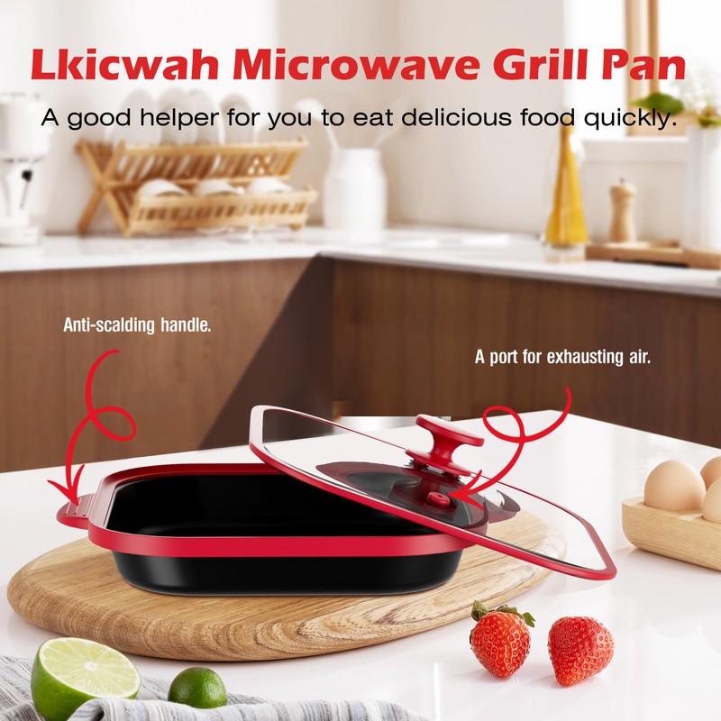 Microwave Grill Pan with Cover - Bacon Cooker, Crisper &