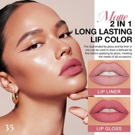 1Pcs 2 in 1 Mauve Pink Matte Lip Liner and Liquid Lipstick Stain Makeup Set for women, Light Mauve Long Lasting Smudge Proof Lip Tint Matte Finish Lip Gloss for All-Day Color Hold Easy to Use 35#
