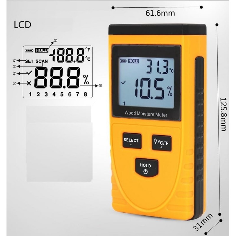 Digital Non-Destructive Wood Moisture Meter with Japanese Instruction Manual Induction