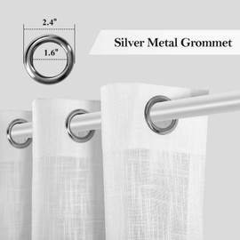 Melodieux White Linen Textured Semi Sheer Curtains 96 Inches Long for Living Room Bedroom Kitchen Rustic Flax Look Grommet Voile Drapes, 42 x 96 Inch (2 Panels)