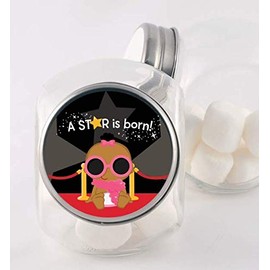 Star Baby Shower | A Star Is Born Baby Shower | 1.67 Inch - 48 Round Baby Shower Stickers | Baby Shower Party Favors | Baby Shower Envelope Seals (Girl - African American)