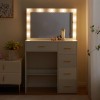 Yamissi White Vanity Desk with LED Lighted Mirror and 5