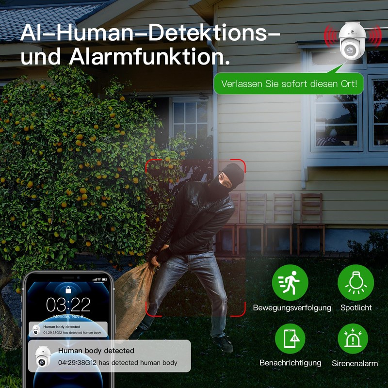 Menborn 2.5K Outdoor Surveillance Camera, 2.4/5GHz Camera Surveillance with Floodlight,