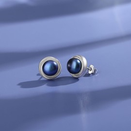 YAMI Black Pearl Earrings, 925 Sterling Silver, Saltwater Cultured Pearls, Hypoallergenic Climbing Earrings, Fine Jewelry Gift, White Gold