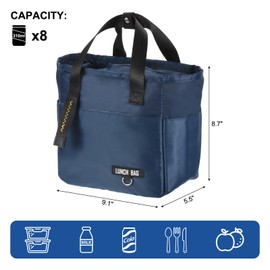 PATIKIL Insulated Lunch Bag Reusable Lunch Bag for Women & Men Thermal Lunch Box Leakproof Cooler Tote Bag with Side Pockets for Adults Picnic Office Work, Cyan (9.1"x5.5"x8.7")