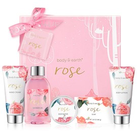 BODY  EARTH Caja de regalo para mujer de Bath Spa, juego de 6 piezas de lujo para baño y cuerpo, incluye gel de ducha, mantequilla corporal, crema de