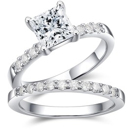 ZLAEBL Total 2.54ct 2CT Center Princess Cut Moissanite Engagement Rings for Women Wedding Band D Color 925 Sterling Silver Bridal Sets for Women,6