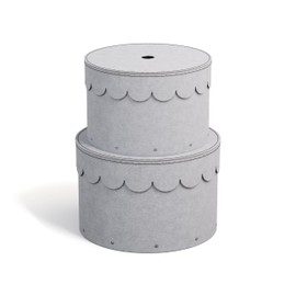 BIGSO WILMA Set of 2 Round Storage Boxes with Lids - Organiser Box with Lid for Clothes, Toys etc. - Decorative Round Box Made of Fibreboard and Paper in Linen Look - Light Grey