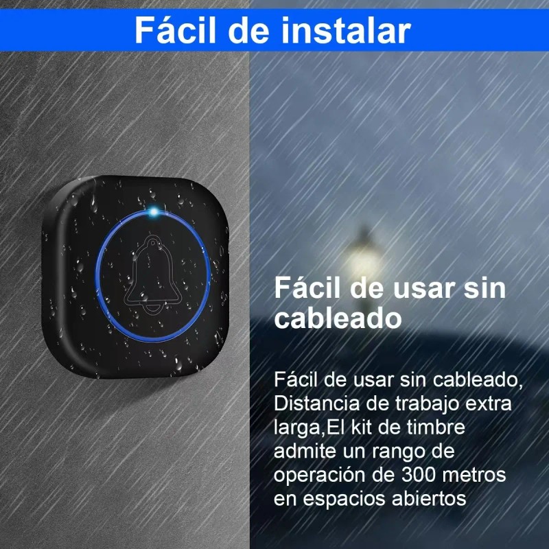 Timbre Inalámbrico Impermeable Con Luz Led 1 Transmiso 1 Rec