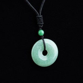VIKCAUX Green Crystal Necklace Natural Jade Lucky Coin Amulet Pendant With Adjustable Rope Gemstone Healing Crystal Jade Necklace Jewelry for Men Women