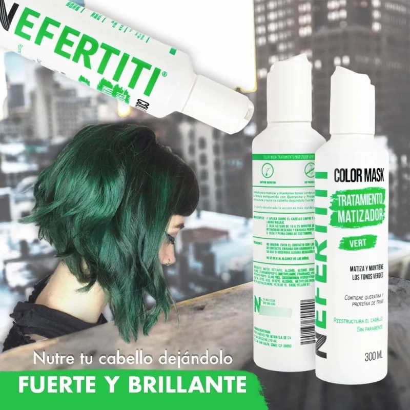 Nefertiti, Matizador Verde + Keratina Sin Parabenos, 300 Ml.