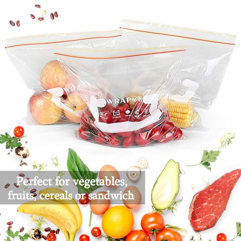 WRAPOK Ziplock Freezer Bags Large Reusable Food Plastic Seal Bag