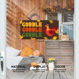 Thanksgiving Door Sign, Turkey Wall Decor for Home Porch Patio Fall Autumn Front Door Decorations Harvest Hanging Sign, Gobble Gobble