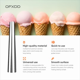 OFXDD Cream Metal Cones - Pack of 12 - Baking Stainless Steel Horn Molds - Non Stick Cone Horns