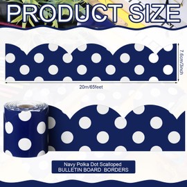 Zonon 65 Feet Navy Polka Dot Bulletin Board Borders Decoration Scalloped Classroom Border Decorative for Rolled Chalkboard Trim for School Home Classroom Office