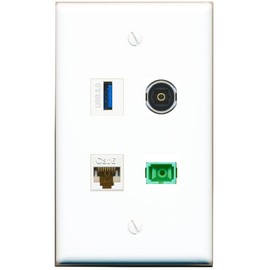 RiteAV - CAT6 SC-APC Singlemode Simplex TOSLINK USB-3 Wall Plate Flat White