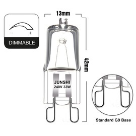 JUNSHI G9 ECO 33W=40W 240V,2800K Warm White,Dimmable 460 Lumens Safety Fused Halogen Clear Bulbs Lamps Capsules,10 Pack