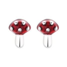 Cute Red Mushroom Enamel 925 Sterling Silver Cartilage Tragus Small Stud Earrings for Women Girls Dainty Minimalist Tiny Mini Plant Piercing Post Pin Fashion Jewelry Gifts Daughter Her (Silvery)