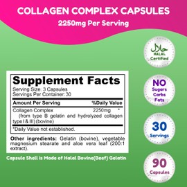 SHIFAA NUTRITION Halal Hydrolyzed Collagen Peptides Complex, 2250mg 30 Servings. Non-GMO Collagen Supplements for Women and Men. Supports Skin, Hair, Joints & Nails. No Gluten, Fats, Carbs, Sugars