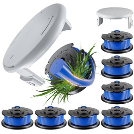 Chway 10 Pcs AC14RL3A Replacement Weed Wacker String Compatible for Ryobi One+, 0.065'' String Trimmer Refill and AC14HCA Cover Cap for 18v, 24v, and 40v Cordless Trimmers (8 Spools+2 Caps)