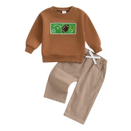 JLKGICF - Conjunto de ropa para bebé y niño pequeño, sudadera con bordado de coche, pantalones a cuadros, 6, 12, 18, 24 meses, 2T 3T4T, Café, 6-12 Meses