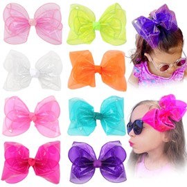 Waterproof Jelly Hair Bows, Multi-colored PVC Summer Swim Pool Bow Clips Transparent Hair Accessories for Girls Toddler Infants Kids Teens Children (Swim Pool Bows B, 6inch)