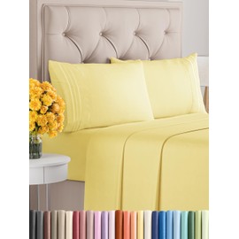 Queen Size 4 Piece Sheet Set - Comfy Breathable & Cooling Sheets - Hotel Luxury Bed Sheets for Women, Men, Kids & Teens - Deep Pockets, Easy-Fit, Wrinkle Free Sheets - Yellow Oeko-Tex Bed Sheet Set