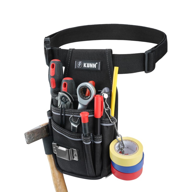 KUNN Tool Pouch,7-Pocket Electrician Pouch with Belt Clip,Tool Loop,Tape Thong