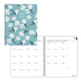 Blueline® Essential Academic Monthly Planner, 14 Months, July 2024 to August 2025, Gold Twin-Wire Binding, Poly Cover, 11" x 8.5", Blossom Design, Blue (CA714PG.01-25)