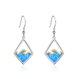 YAFEINI Wave Earrings Sterling Silver Ocean Wave Earrings Opal Ocean Jewelry Beach Gift for Women Girls, Silver