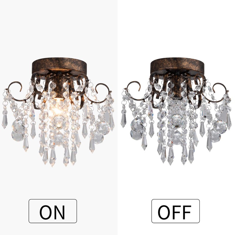 Q&S Small Crystal Ceiling Light Fixture Flush Mount,Black Ceiling Lights
