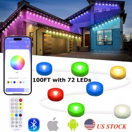 Permanent Outdoor Lights 100ft,Smart RGB+IC Eaves Lights 72 LED with App Control