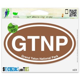 GTNP Grand Teton National Park Brown Oval Vinyl Car Bumper Window Sticker 3" x 2"