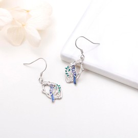 Blue Jay Earrings Sterling Silver Blue Bird Dangle Drop Animal Memorial Birthday Jewelry for Women Bird Lovers, Sterling Silver, No Gemstone