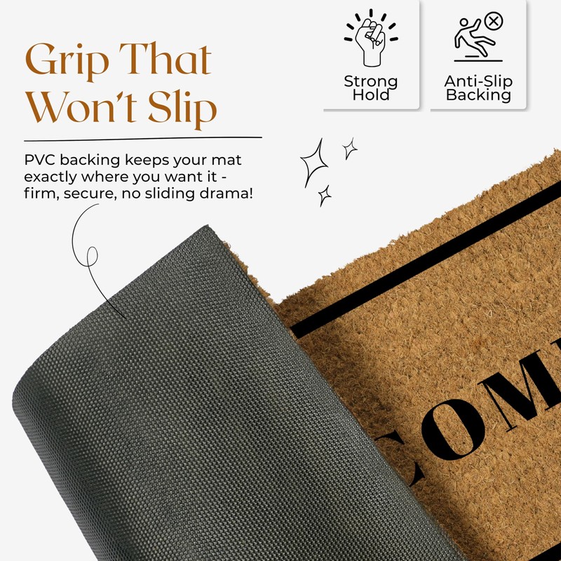COCONIQ Coir Door Mats 17" X 30", Non-Slip Sturdy, PVC