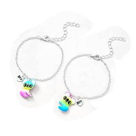 COLORFUL BLING 2 Pcs Best Friends Forever Half Heart Pendant Panda Kola Bracelet Set Couple Lover BFF Friendship Cartoon Jewelry for Women-Kola