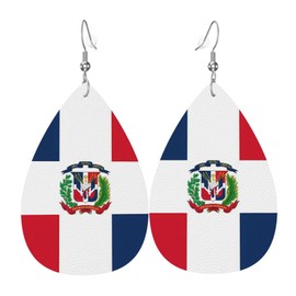 Dominican Republic Flag Teardrop Earrings For Women Lightweight Leather Dangle Earrings Patriotic Jewelry Gifts