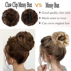 VADES Real Human Hair Bun with Claw Clip Messy Bun Hair Piece for Women Wavy Blonde Hair Extensions Fake Bun Remy Hair Pieces for Updos Curly Ponytail Extension for Black Women